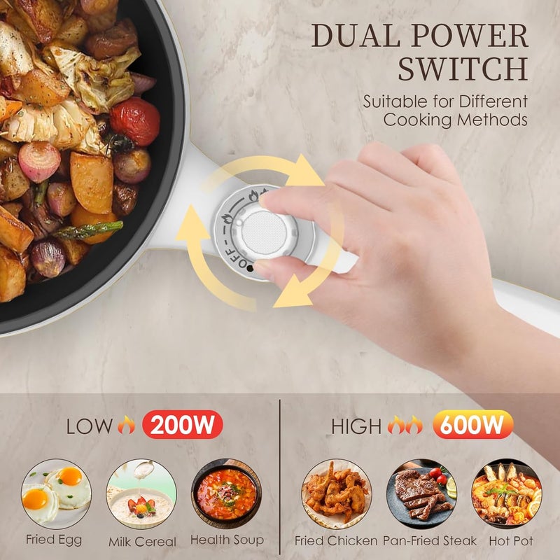 Audecook Hot Pot Electric, 1.7L Mini Electric Skillet Portable Nonstick Sauté Pan with Power Adjustment, Ramen Cooker Travel Multicooker for Steak/Soup/Egg/Oatmeal/Noodles (Tongs for Cooking Included) - Image 4